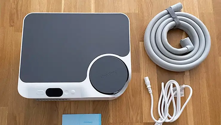 overhead shot of unboxed Chilisleep Dock Pro and accessories