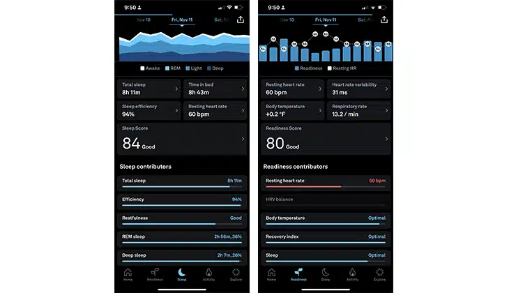 oura ring app screens