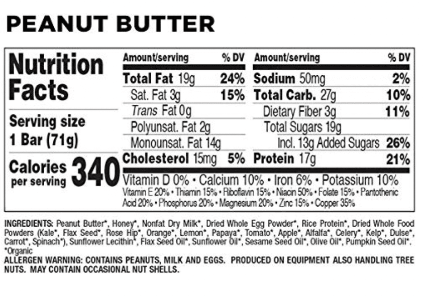 Perfect bar nutrition facts