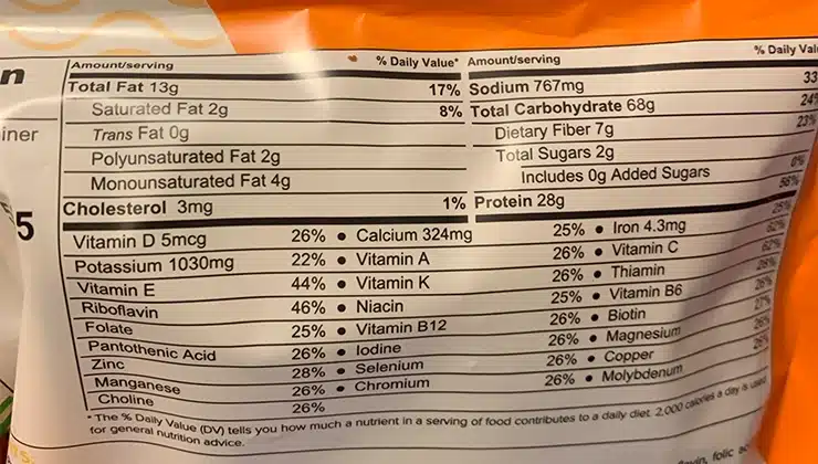 Vite Ramen nutrition label