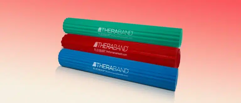 theraband flexbars on red and beige background