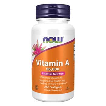 Now Vitamin A supplement on white background