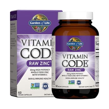 Garden of Life Vitamin Code Raw Zinc supplement on white background