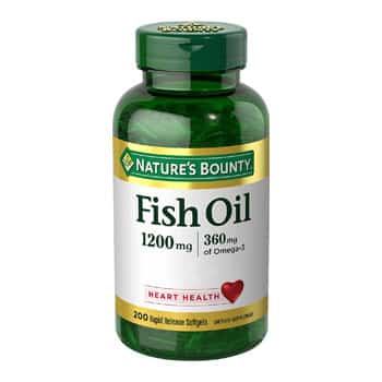 Nature's Bounty Fish Oil supplement on white abckground