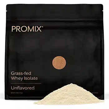 Promix Grass-fed whey isolate on white background