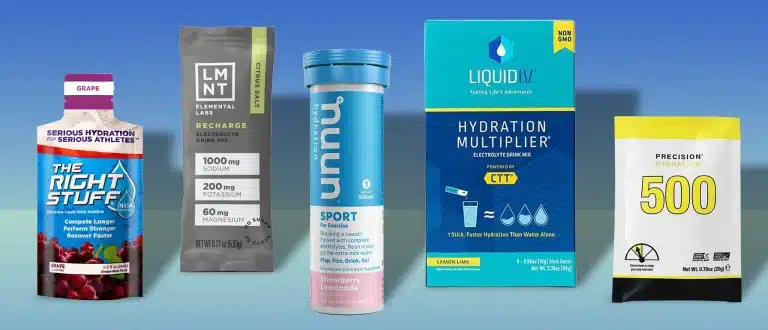 Different hydration supplements on blue and green background