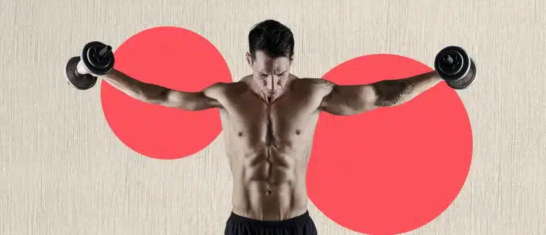 Man with one large arm and one small arm doing lateral shoulder raises