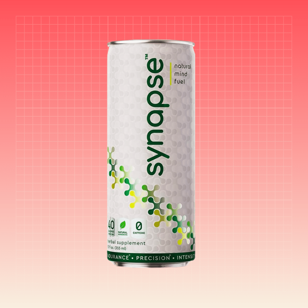 Synapse Natural Nootropic Energy Drink on red background