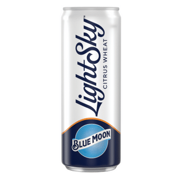 Bluemoon light sky citrus wheat beer on white background