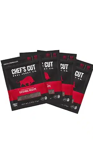 chefs cut real jerky co on white background