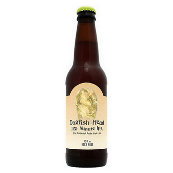 Dogfish Head 120 Hops beer on white abckground
