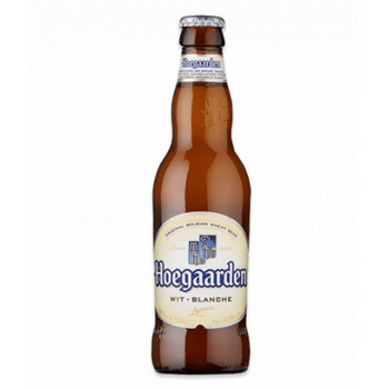 Hoegaarden white ale on white background