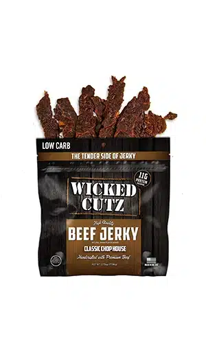 wicked cutz beef jerky on white background
