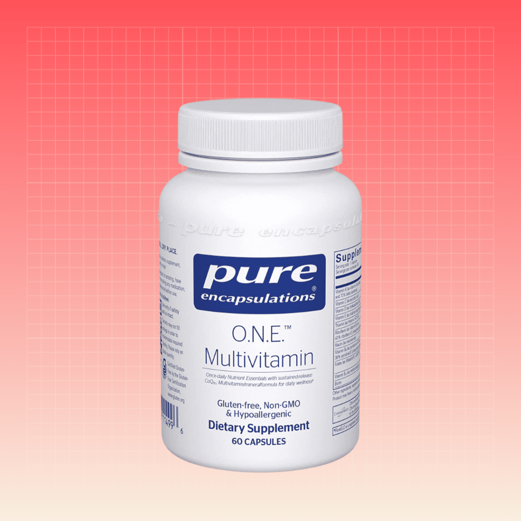 Pure Encapsulations O.N.E. Multivitamin on red grid background