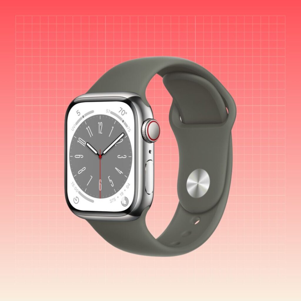 Apple Watch Series 8 on red grid background
