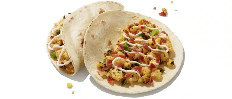 Dunkin Donuts Breakfast Tacos on cream background