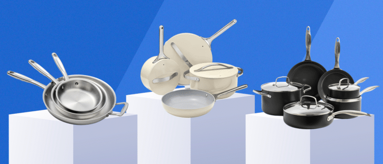 Non-toxic cookware on blue background