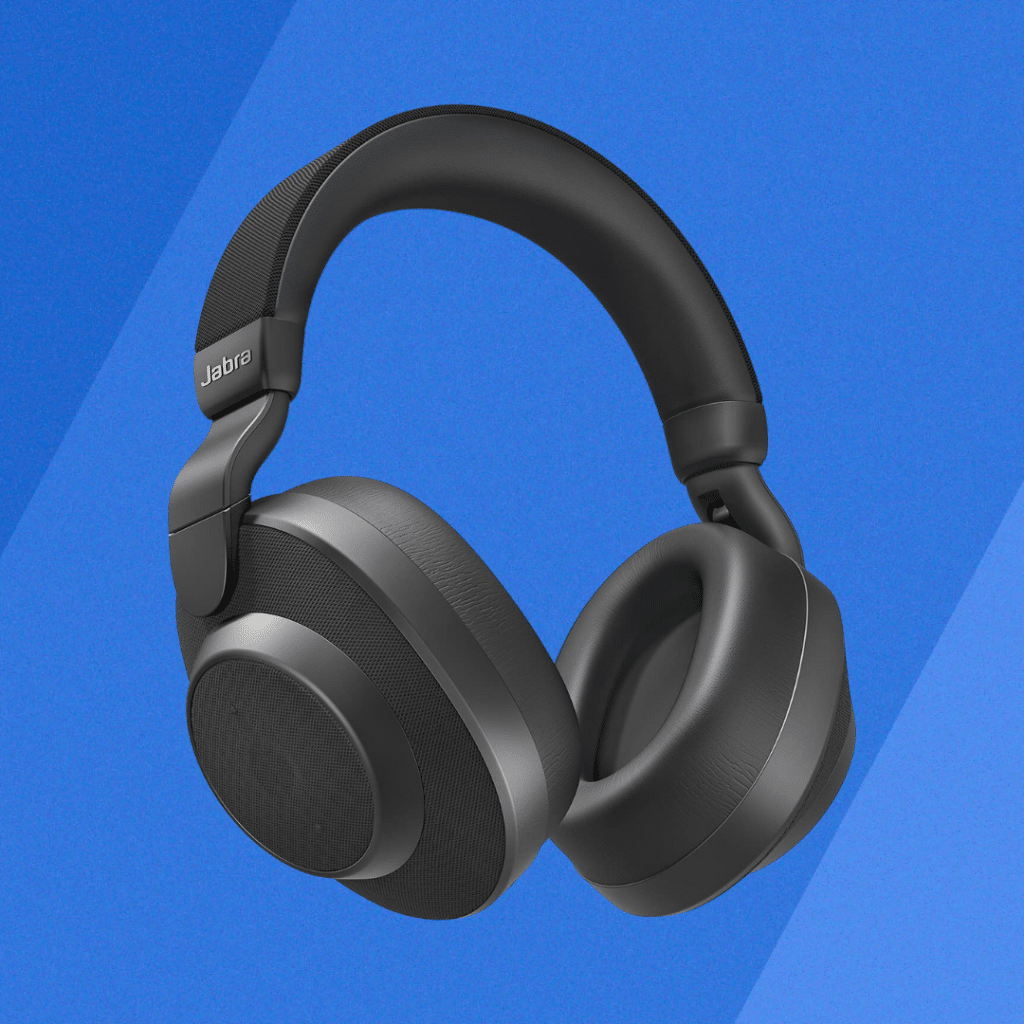 Jabra Elite 85H Over Ear Headphones on blue background