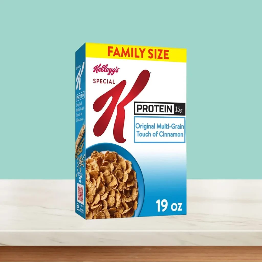 Special K Protein Cereal on table and green background