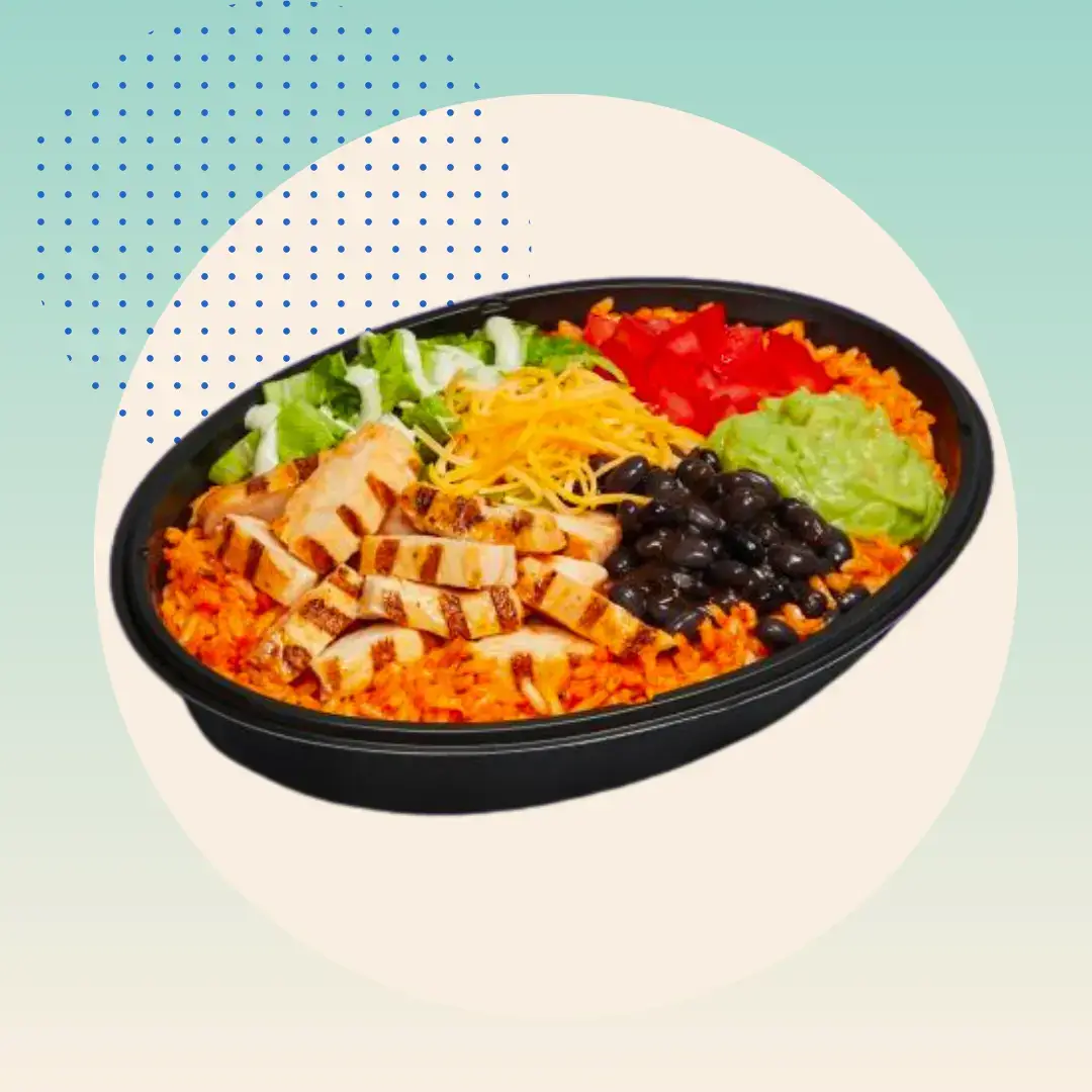 Taco Bell Chicken Power Bowl on green background