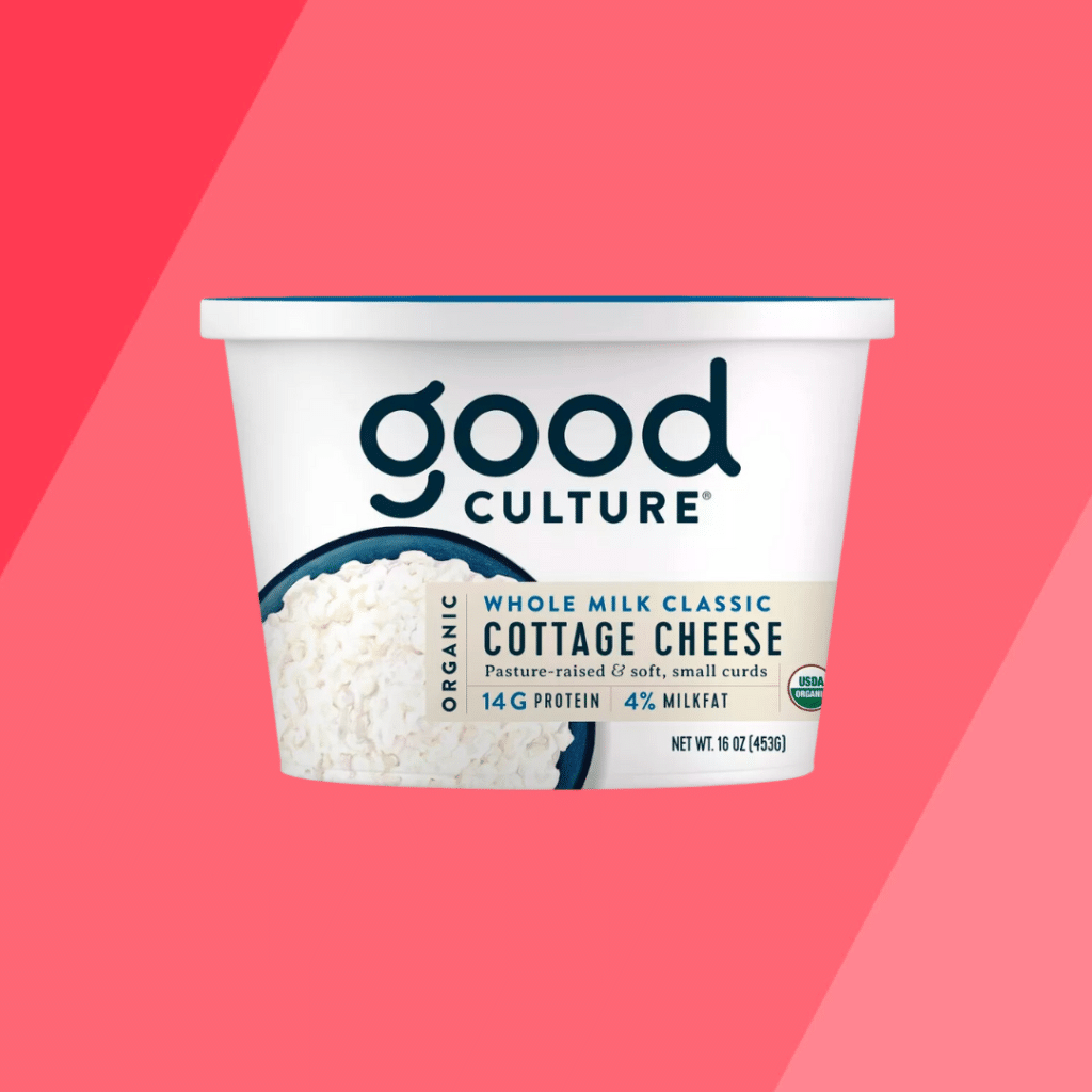 Good Culture Cottage Cheese on red background