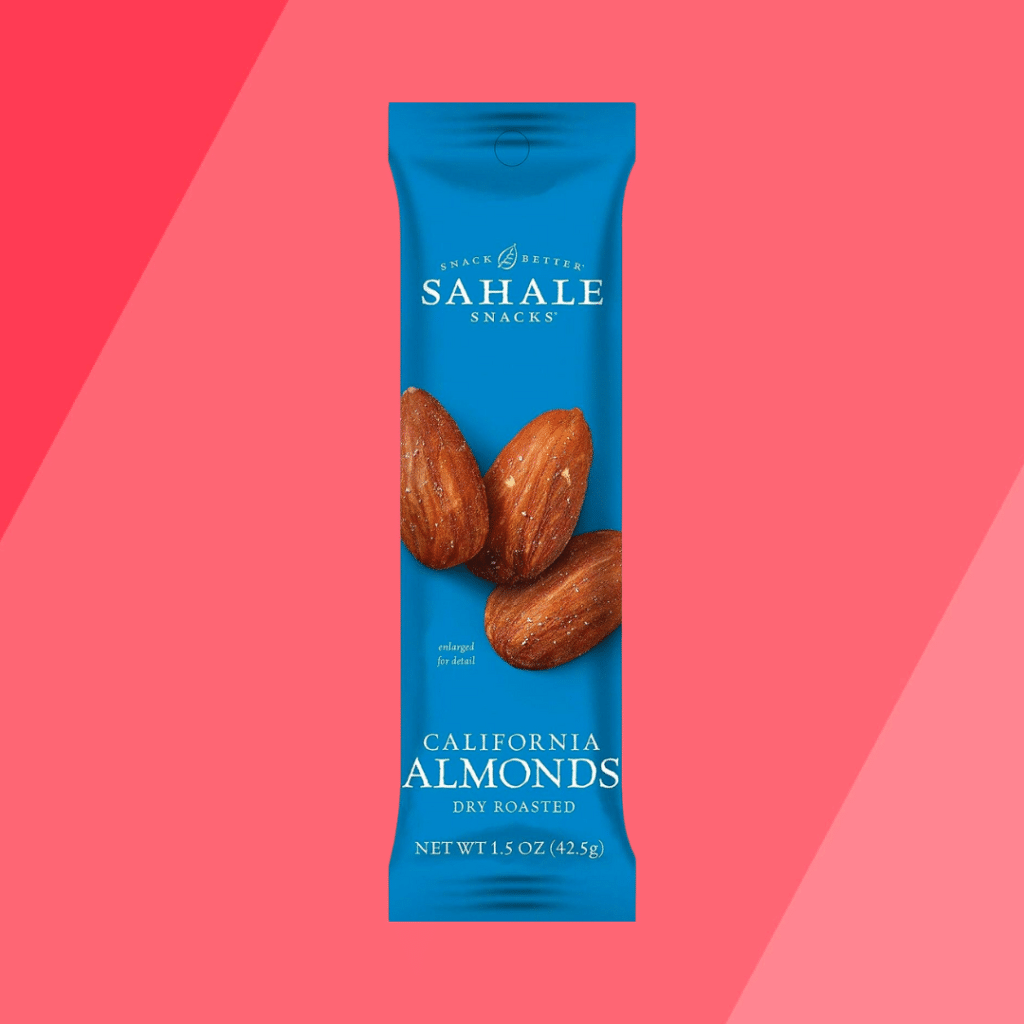 Sahale Snacks California Almonds on red background