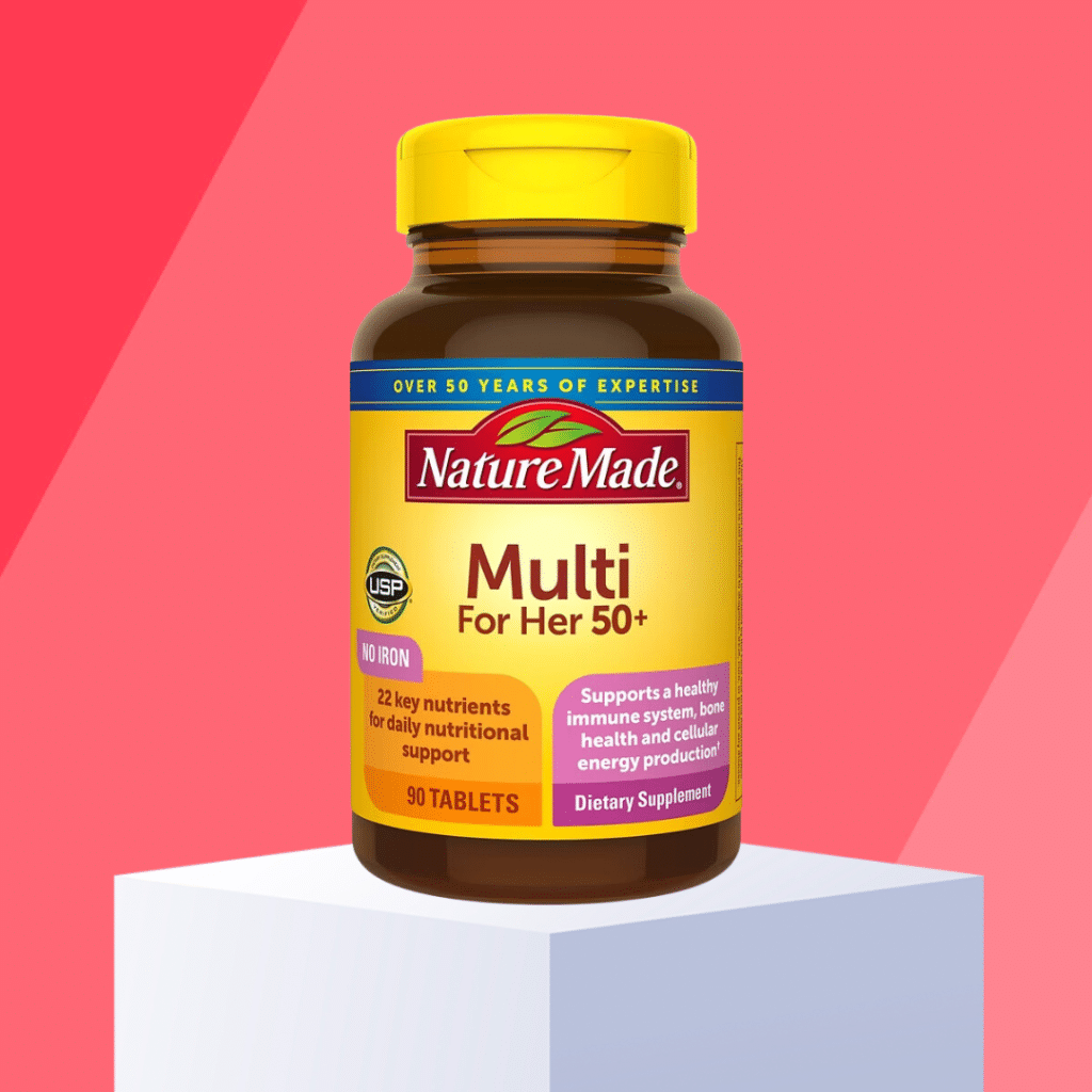 nature made multivitamin on red background