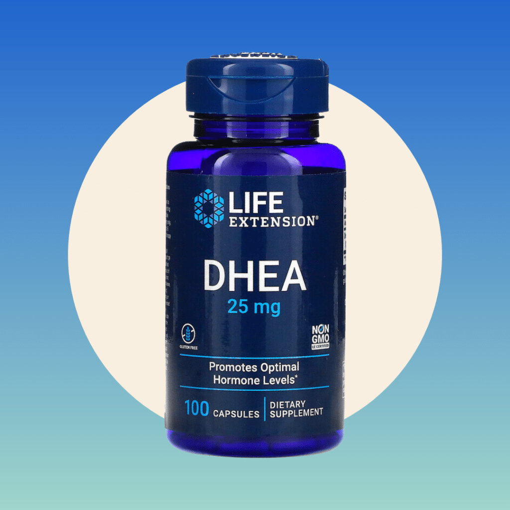 Life Extension DHEA on blue background