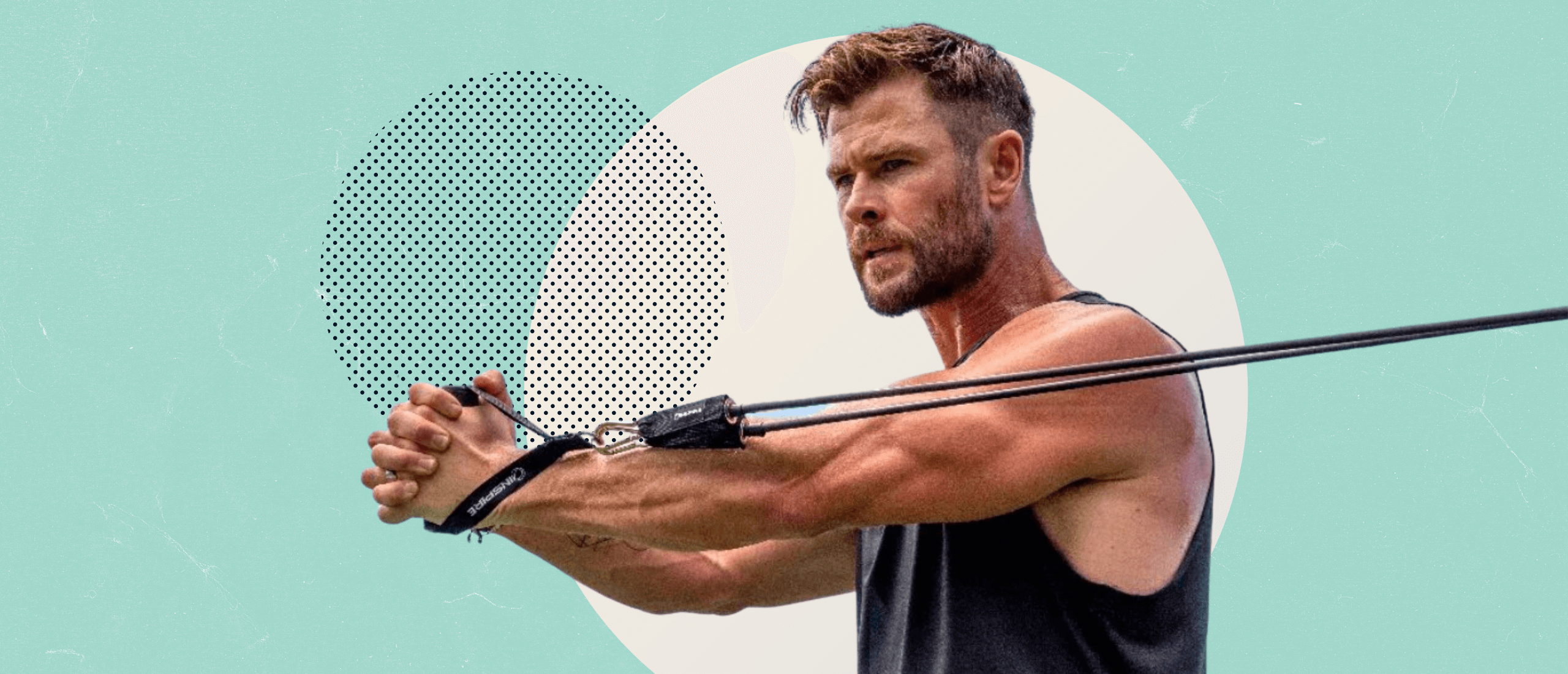 Chris Hemsworth using a cable to do standing rotational core work