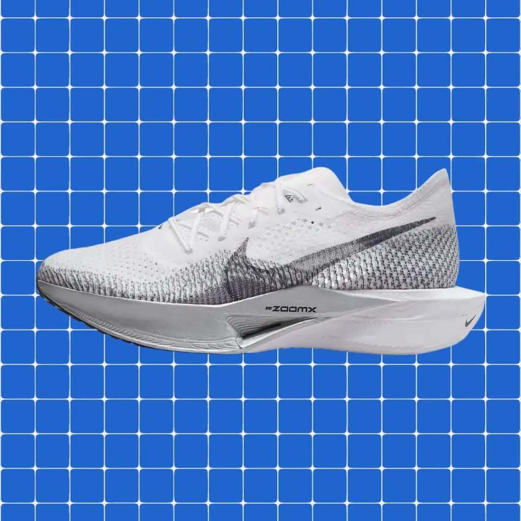 Nike Vaporfly 3 shoe on blue grid background