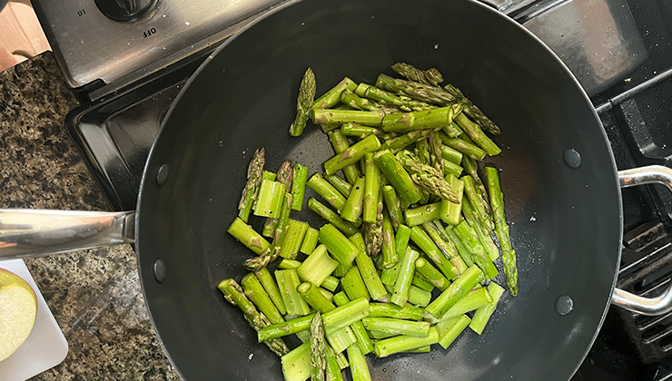 Asparagus stir fry in a GreenPan