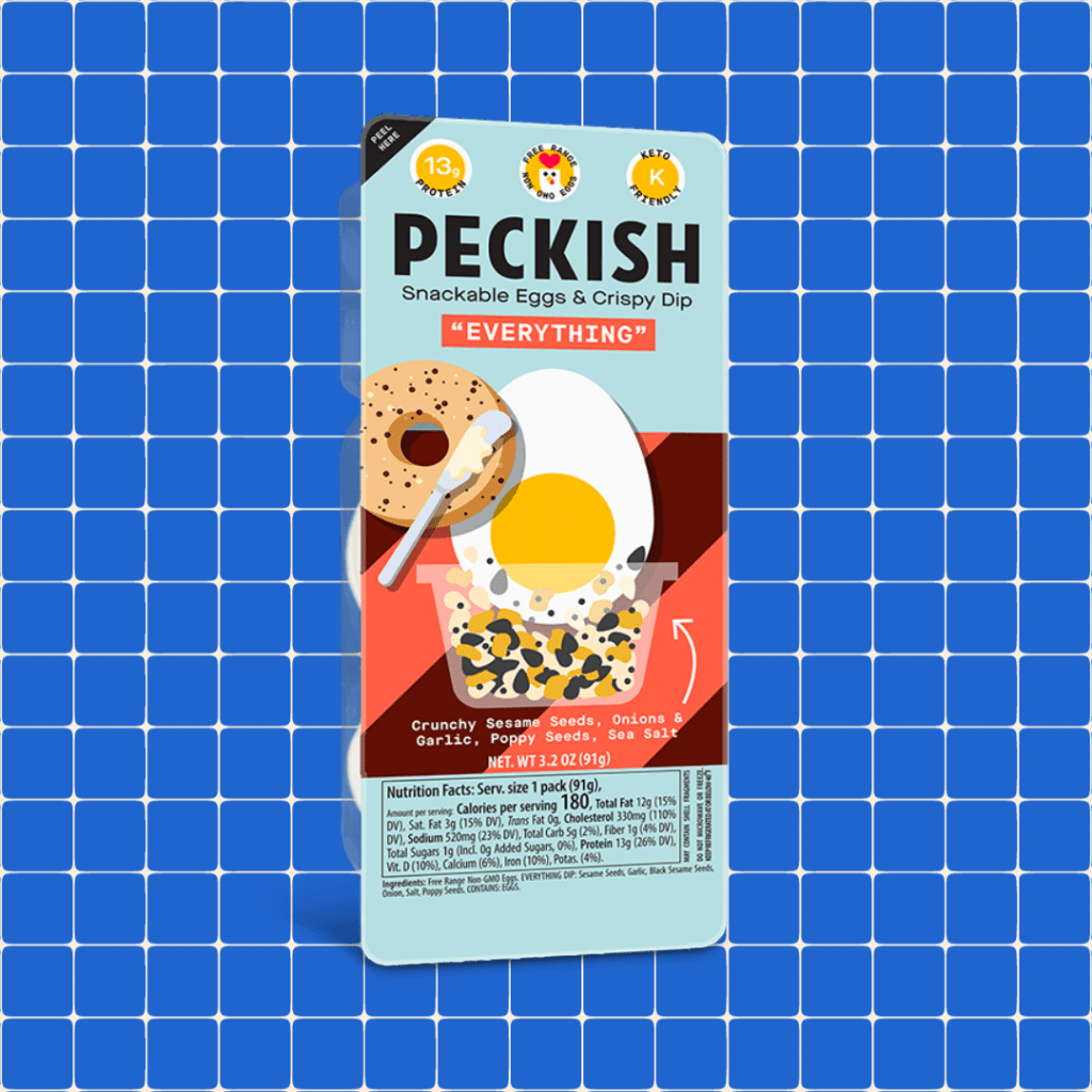 Peckish Eggs on blue grid background