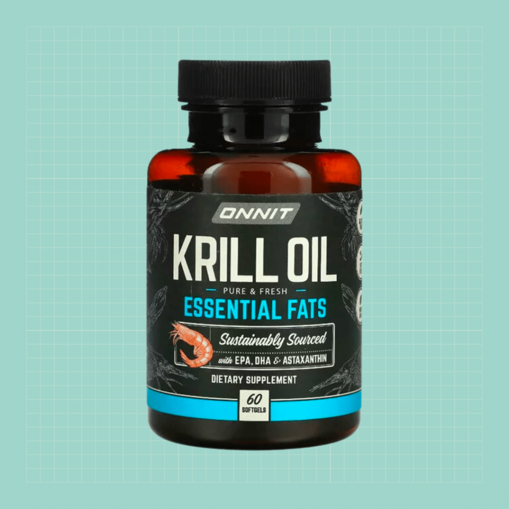 Onnit Krill Oil supplement on green background