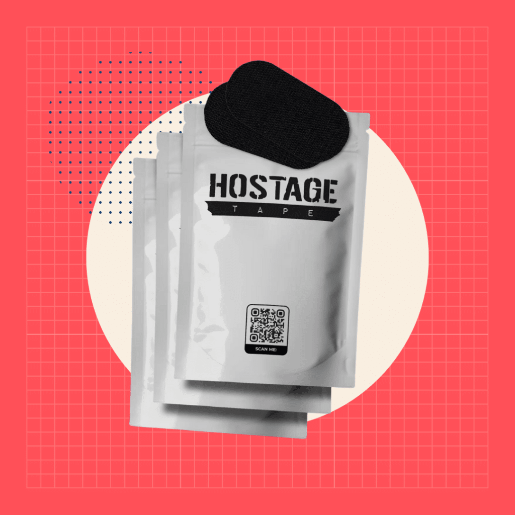 hostage mouth tape on red background