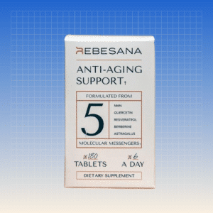 rebesana anti aging supplement on blue grid background