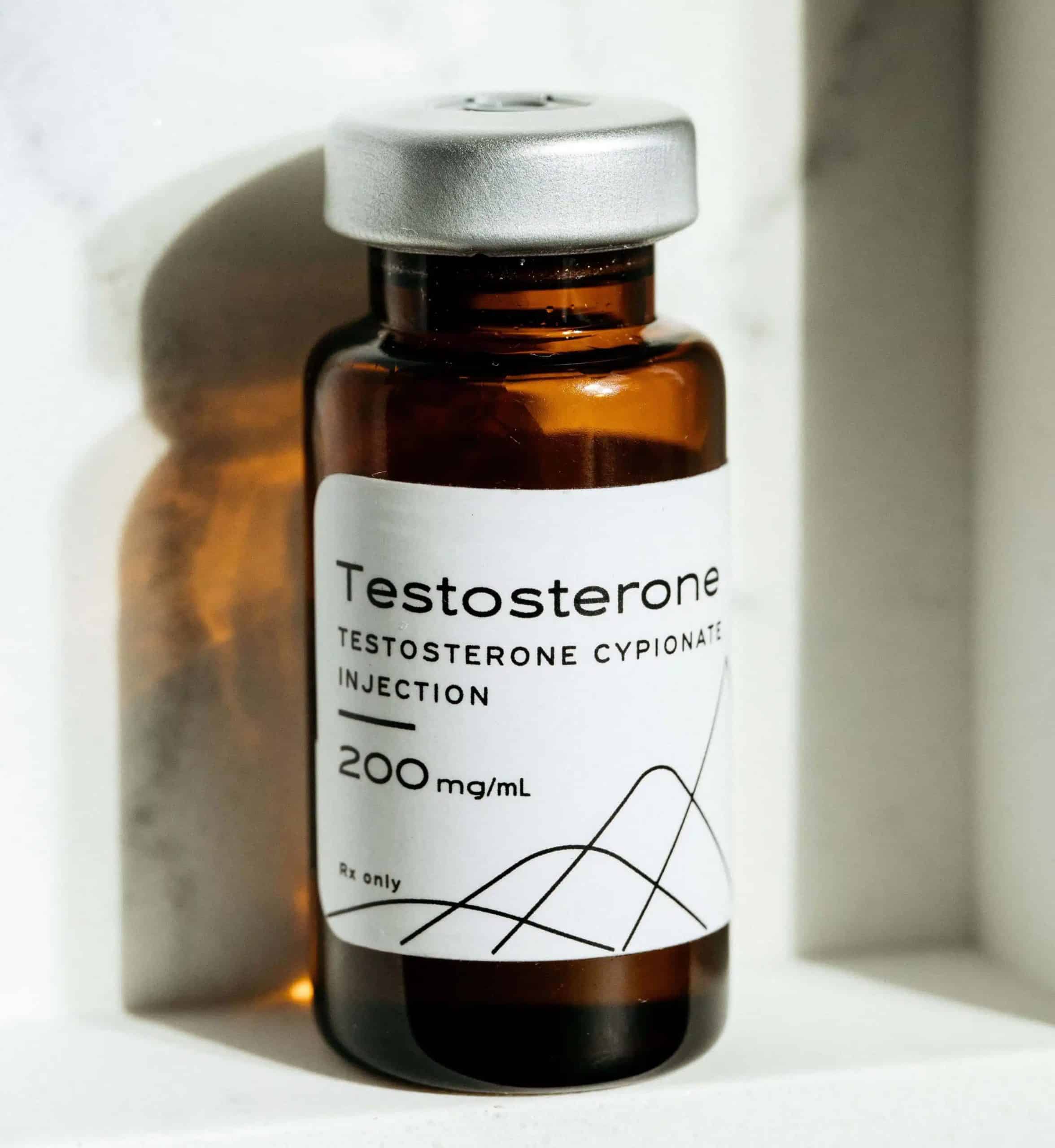 Hone Health Testosterone vial on white shelf
