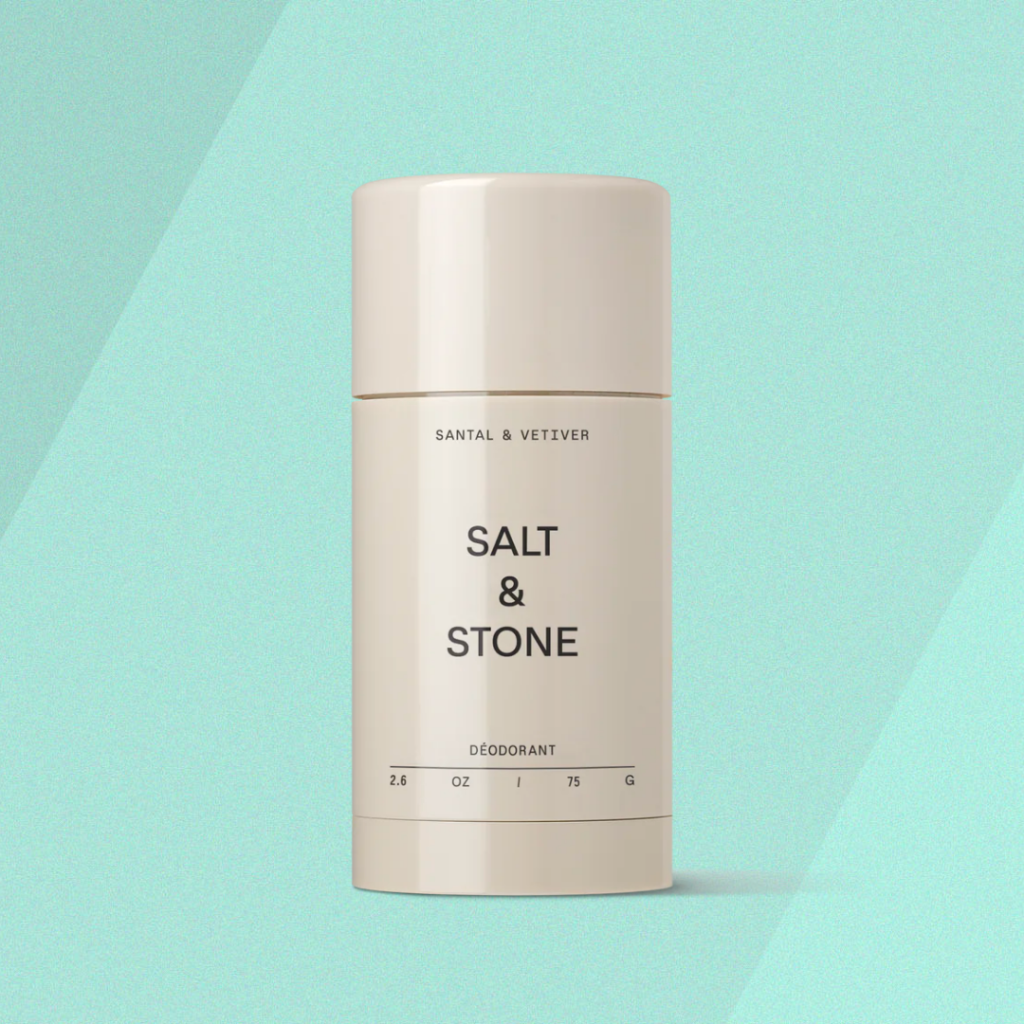 salt and stone natural deodorant on green background