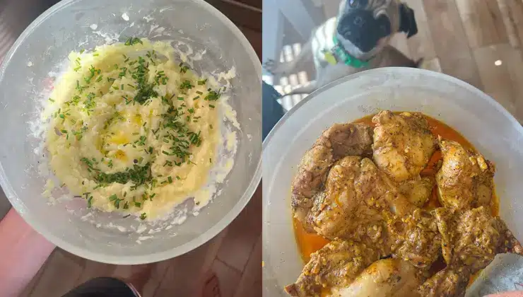 Mashed potatoes and chicken schwarma ready to eat in less than 10 minutes using Anyday.