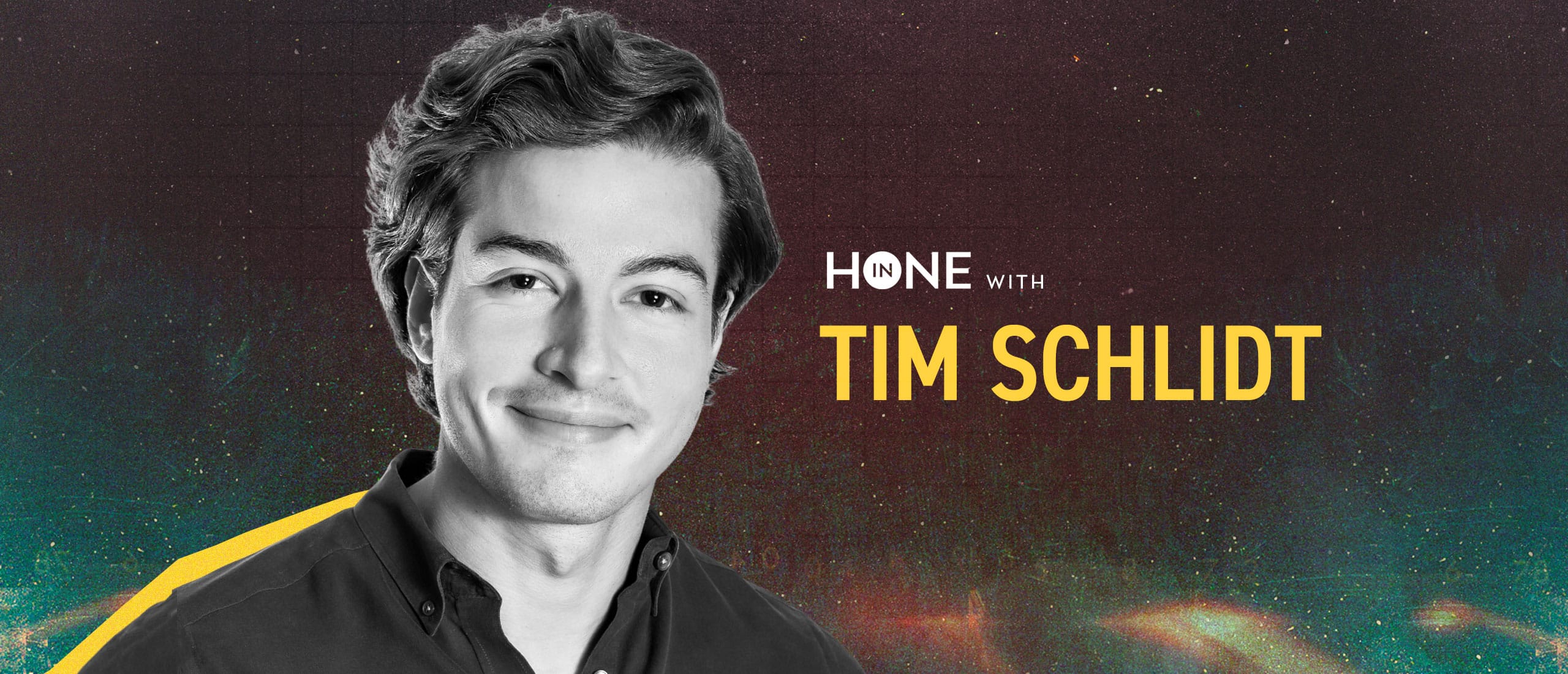 Tim Schlidt next to the Hone In logo