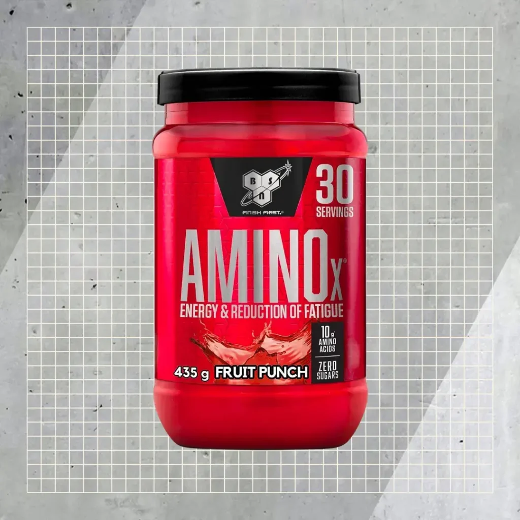 bsn amino x acid supplements on gray background