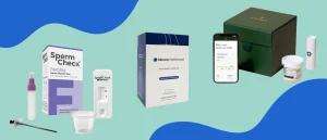 Fertility and sperm test kits on green and blue background