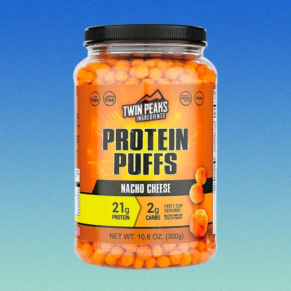 protein puffs on a blue background
