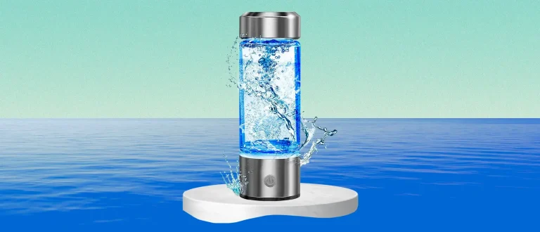 hydrogen water bottle surrounded by water