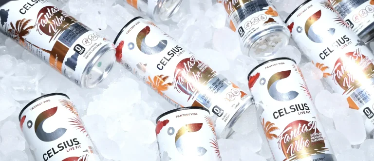 cans of celsius energy drink in a cooler