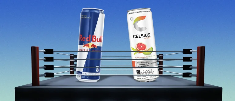 red bull and celsius energy drinks in a boxing ring