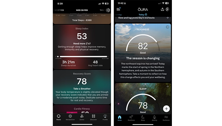oura and ultrahuman app screenshots
