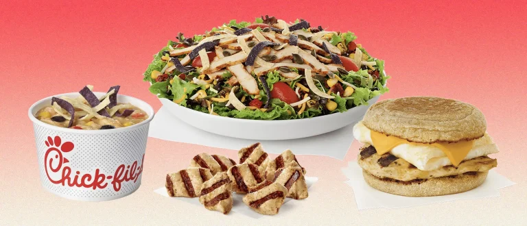 Healthy Chick-Fil-A options on a red background