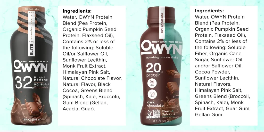 OWYN Pro Elite vs Non-Diary Protein Shake Ingredients