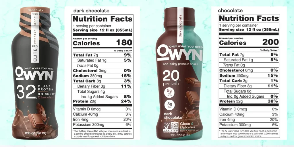OWYN Pro Elite vs Non-Diary Protein Shake Nutrition Facts