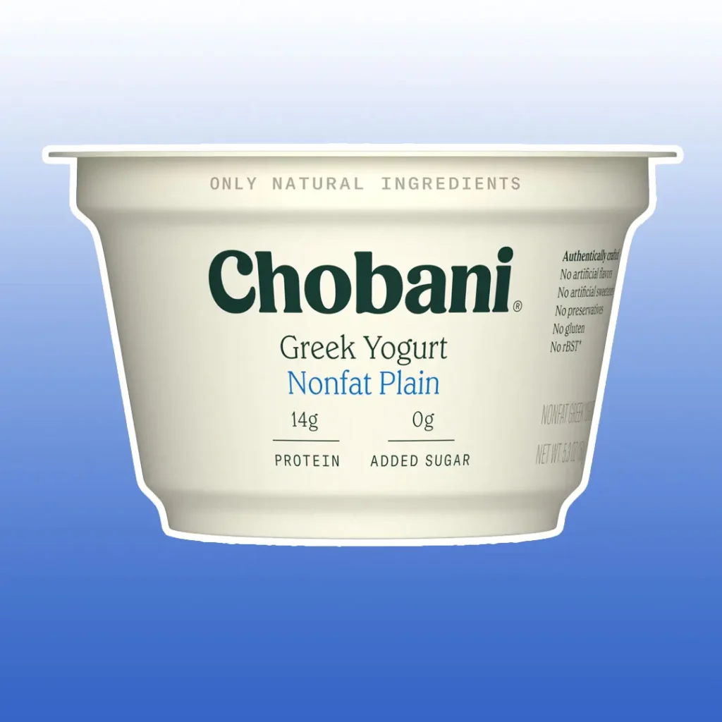 Chobani greek yogurt on blue background